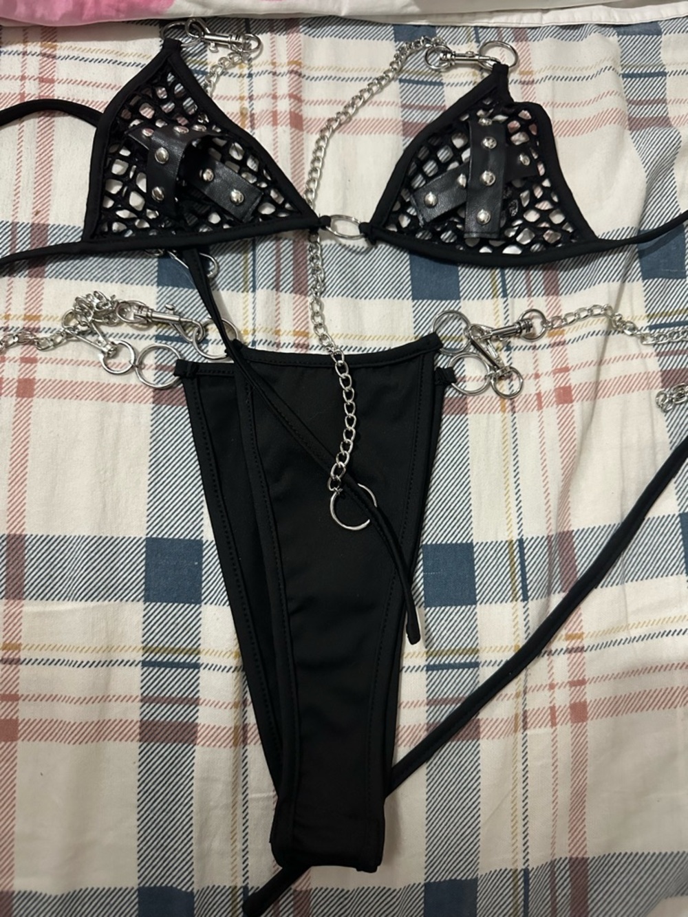 SHEIN Black Mesh & Chain Two-Piece Bikini Set